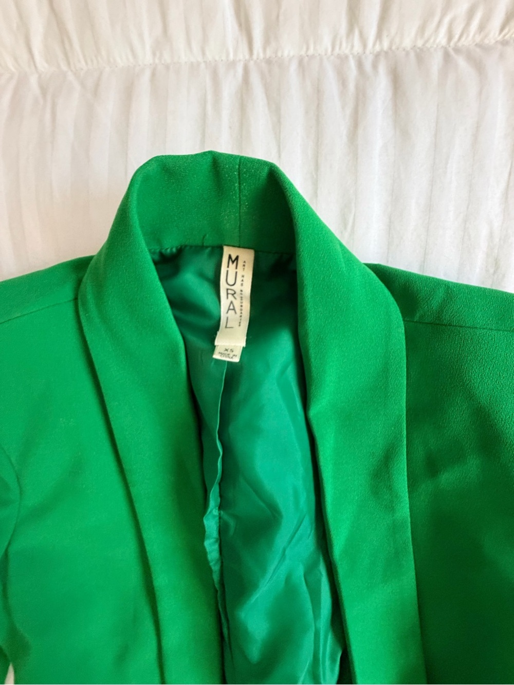 Mural oversized open front tuxedo green bright print blazer bundle XS S - Picture 5 of 13